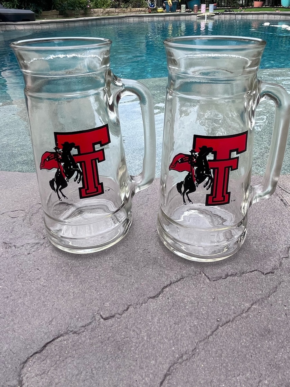 Vintage TTU Texas Tech Clear Mugs Glasses Two
